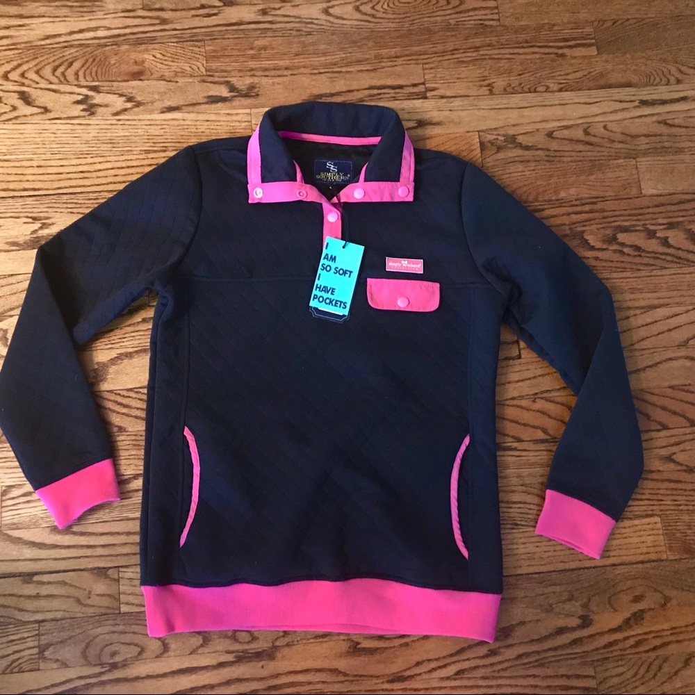 NWOT SIMPLY SOUTHERN Pullover Shirt Navy Pink S